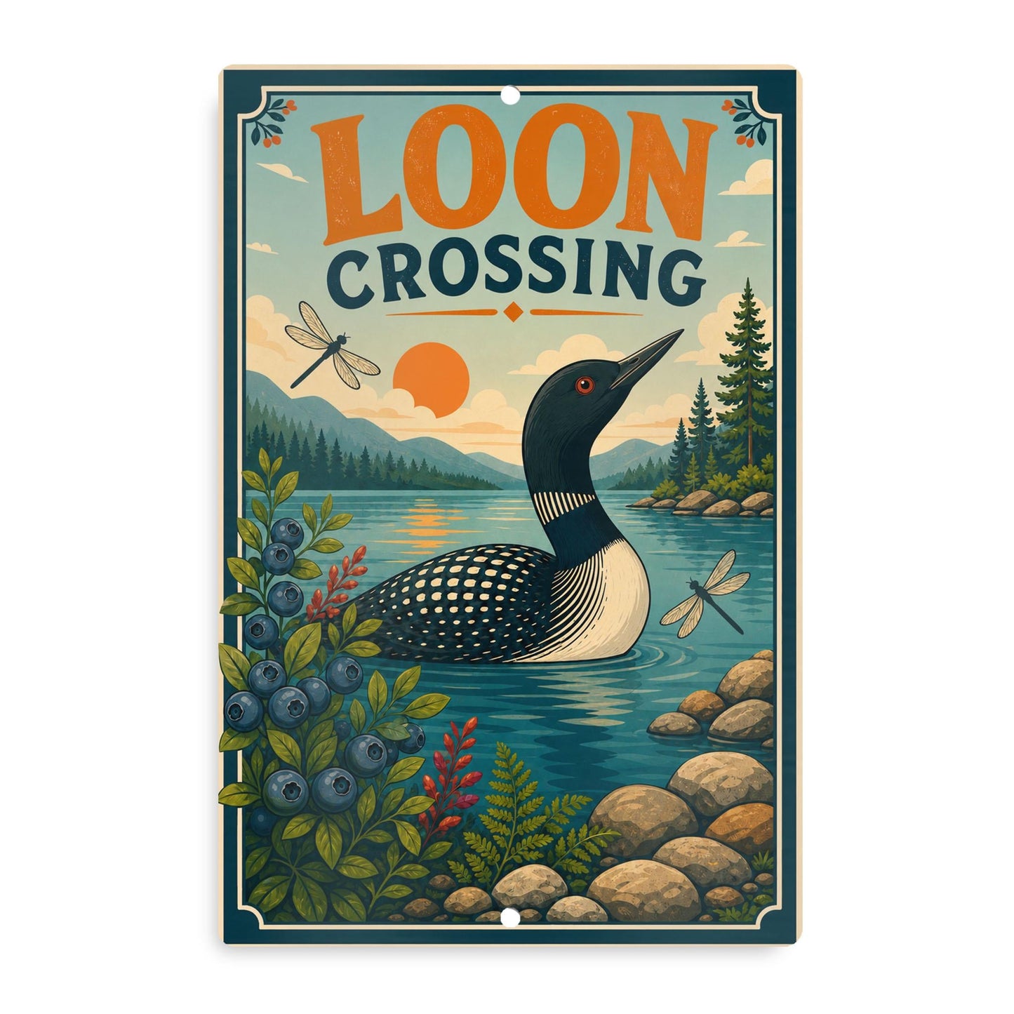 Loon Crossing Metal Sign