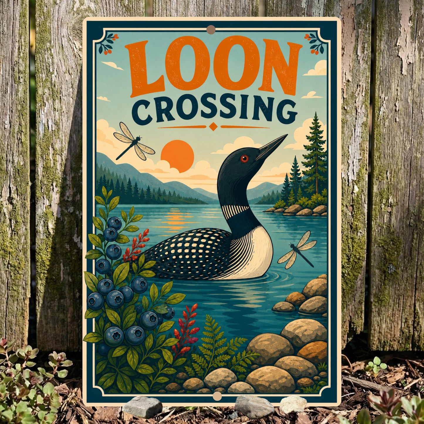 Loon Crossing Metal Sign