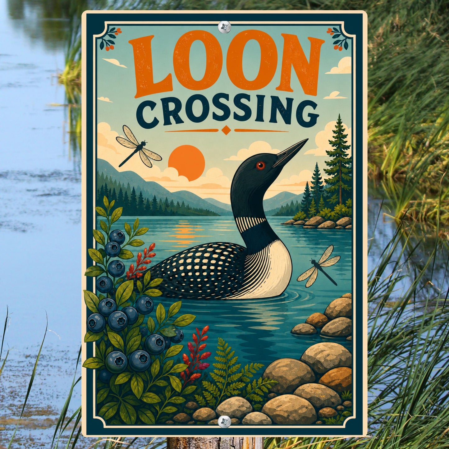 Loon Crossing Metal Sign