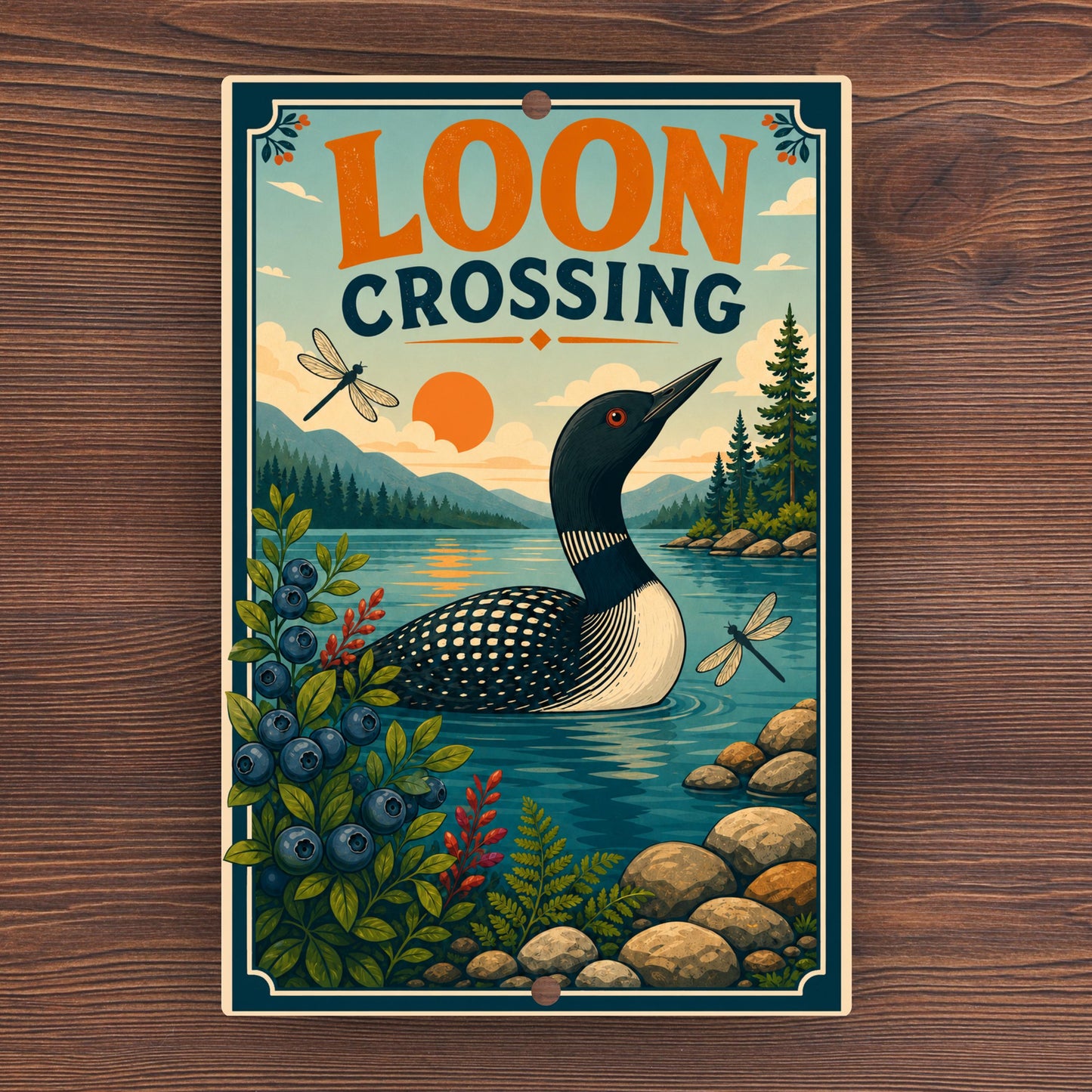 Loon Crossing Metal Sign