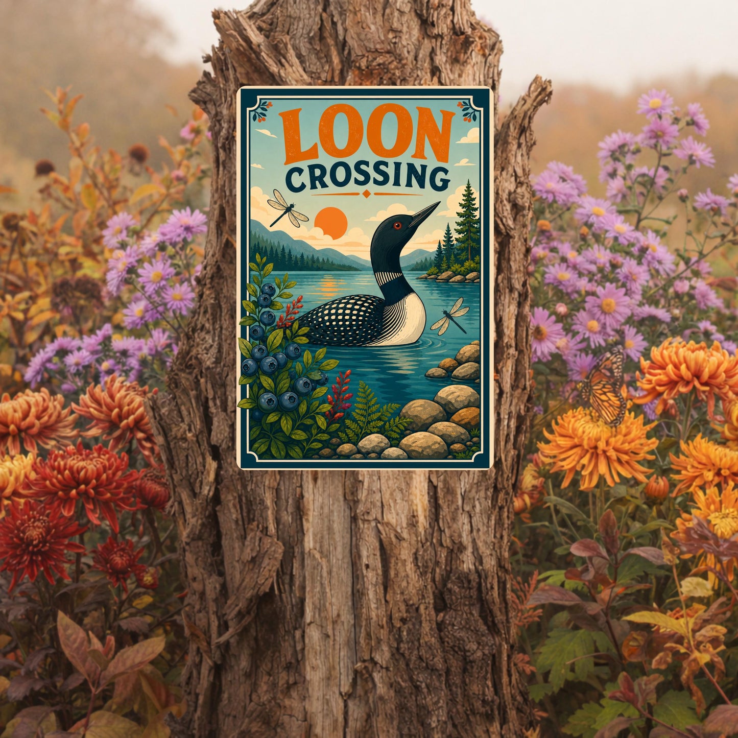 Loon Crossing Metal Sign