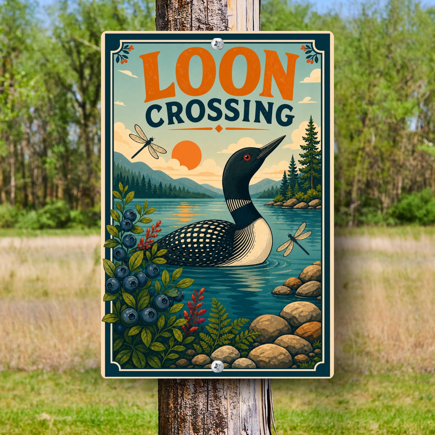 Loon Crossing Metal Sign