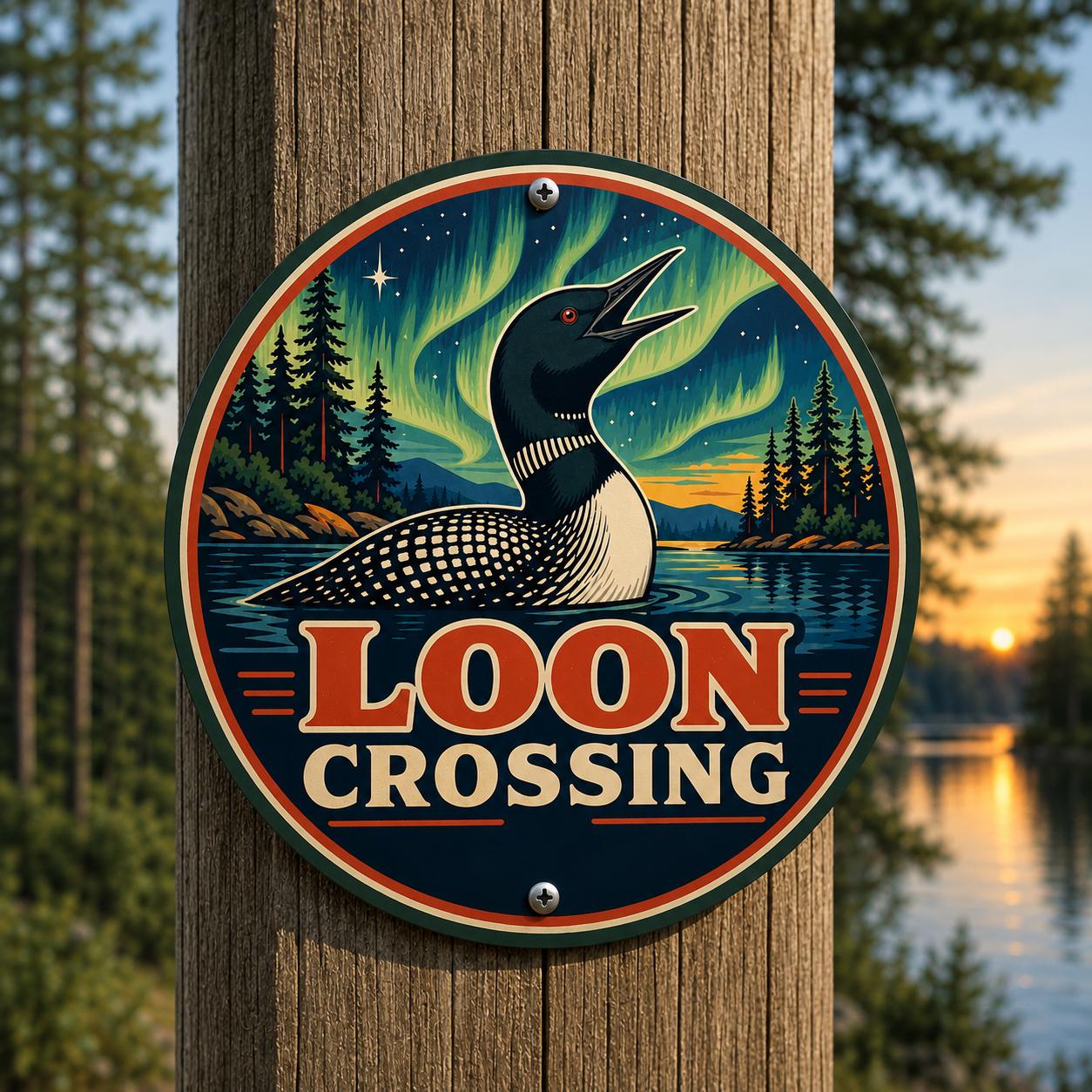 Loon Crossing Metal Sign
