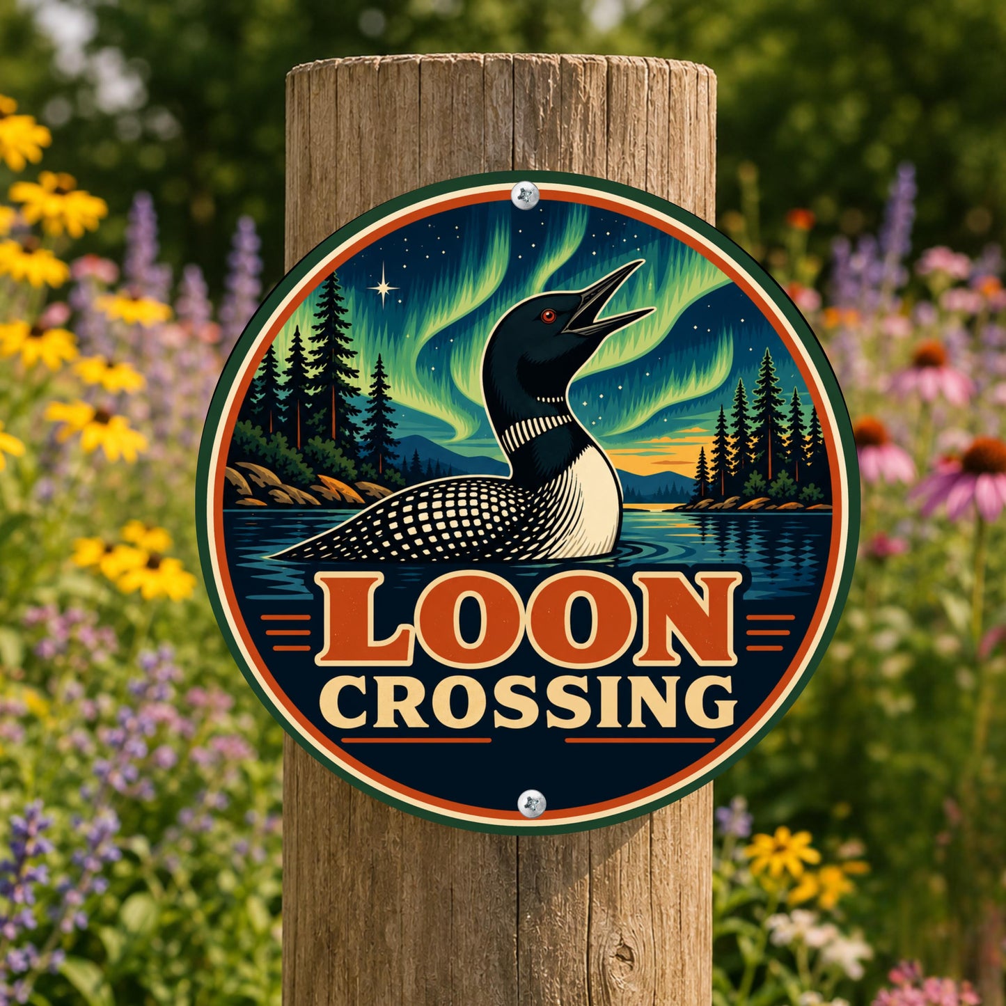 Loon Crossing Metal Sign