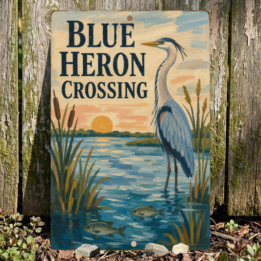 Blue Heron Crossing Metal Sign