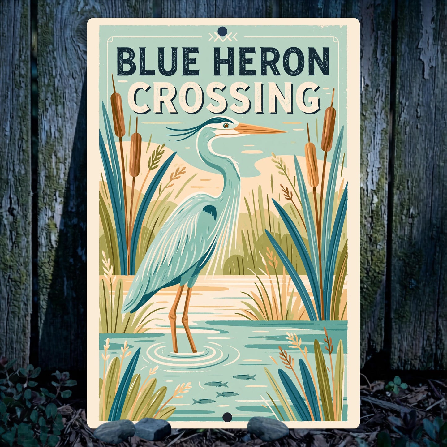 Blue Heron Crossing Metal Sign