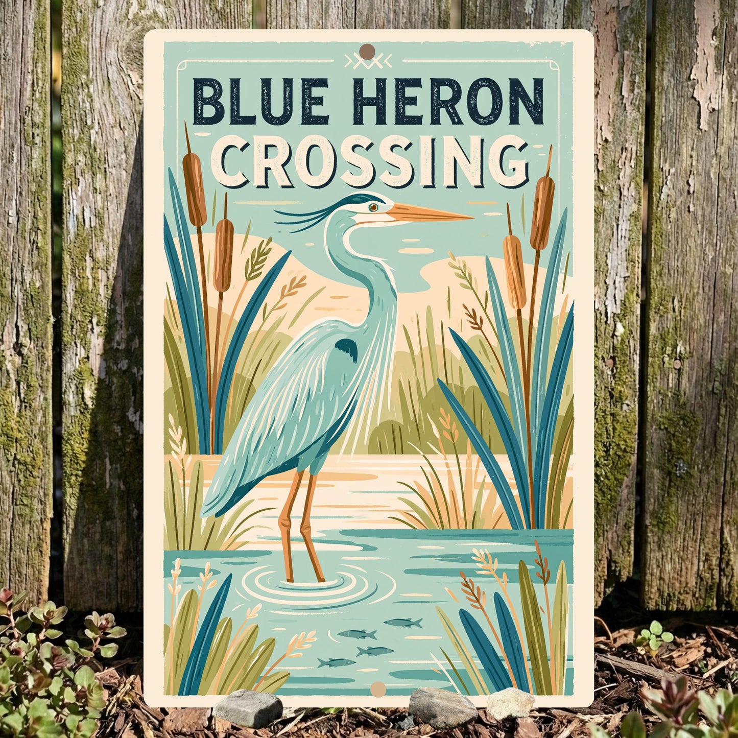 Blue Heron Crossing Metal Sign