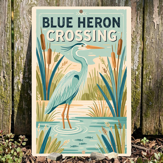 Blue Heron Crossing Metal Sign