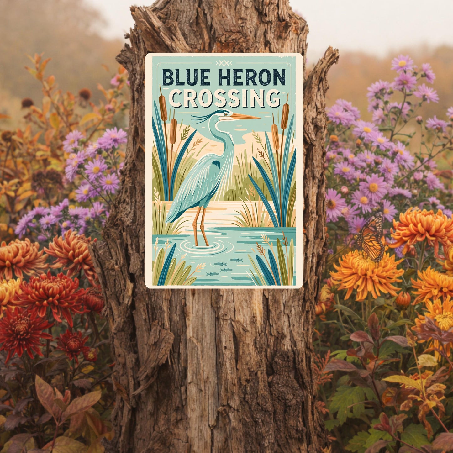 Blue Heron Crossing Metal Sign