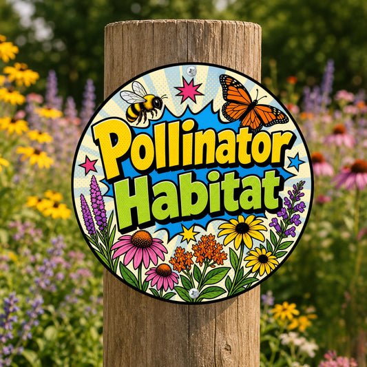 Pollinator Habitat Round Metal Sign