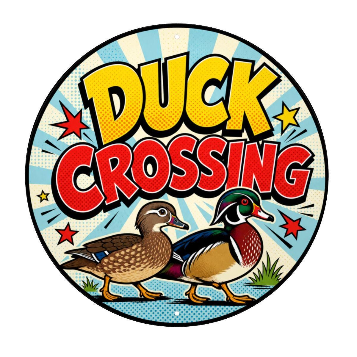 Duck Crossing Round Metal Sign