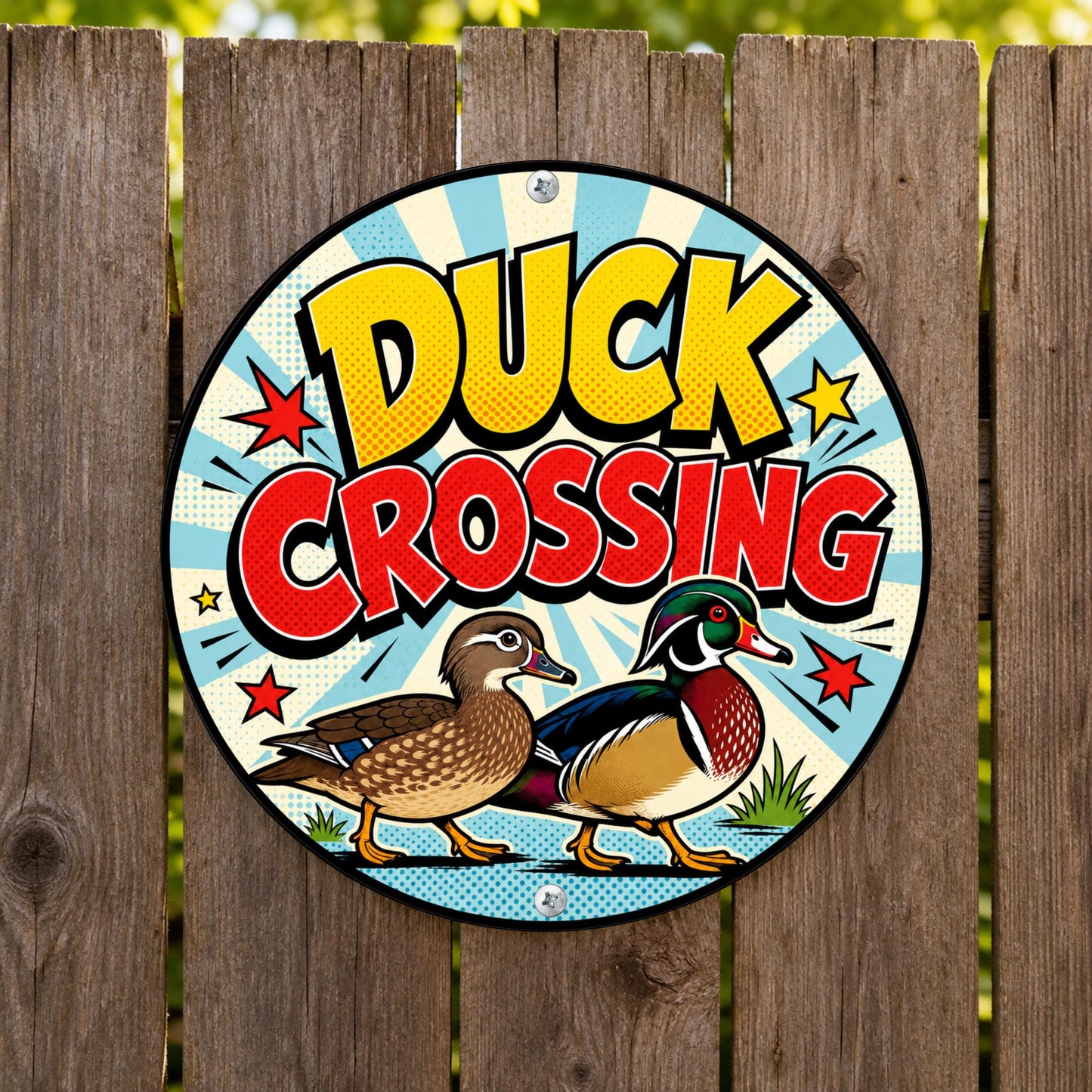 Duck Crossing Round Metal Sign
