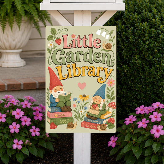 Gnome Little Library Metal Sign