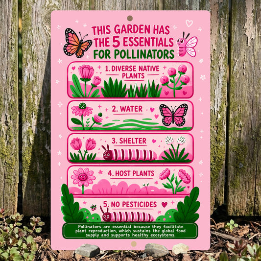 Pink 5 Essentials for Pollinators Metal Sign