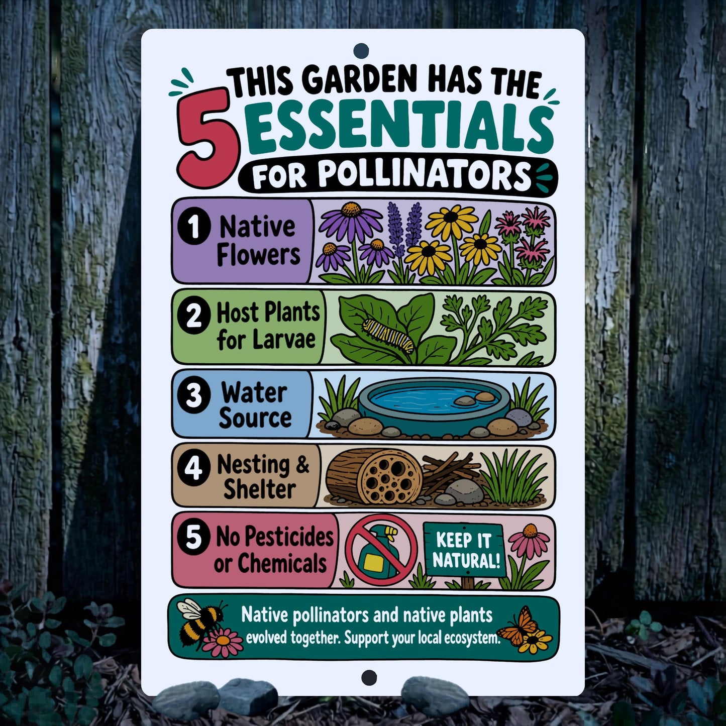 5 Essentials for Pollinators Metal Sign