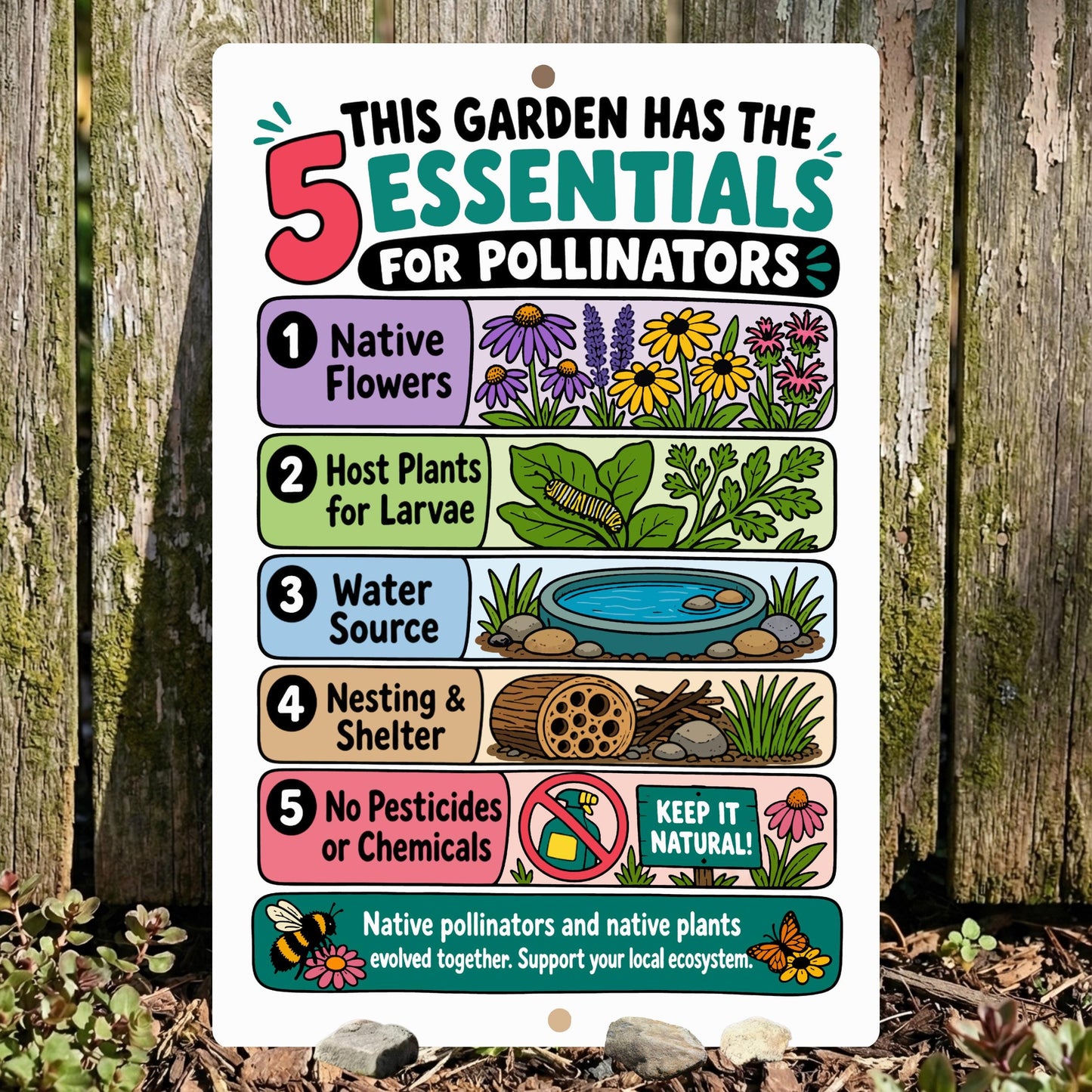5 Essentials for Pollinators Metal Sign