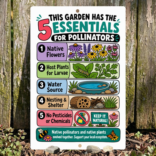 5 Essentials for Pollinators Metal Sign