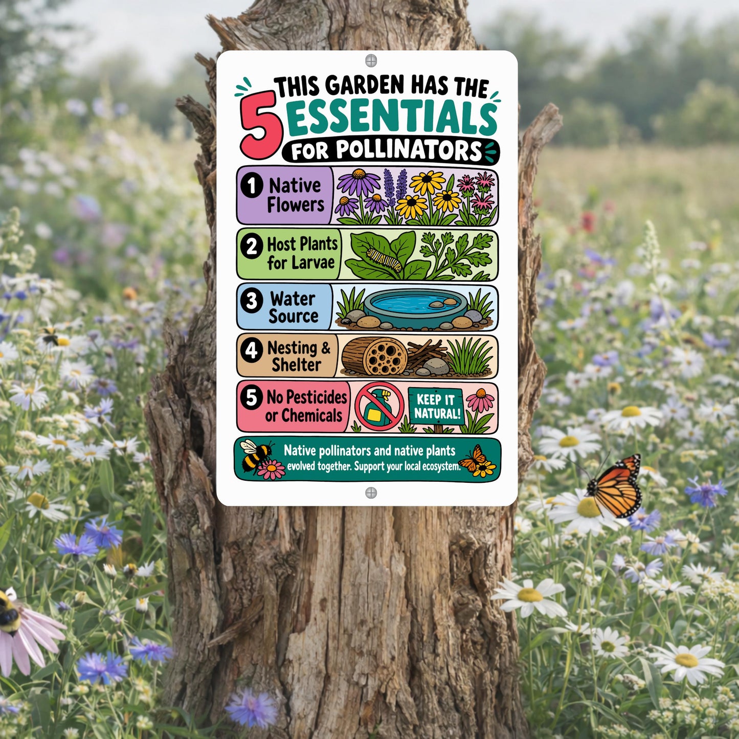 5 Essentials for Pollinators Metal Sign