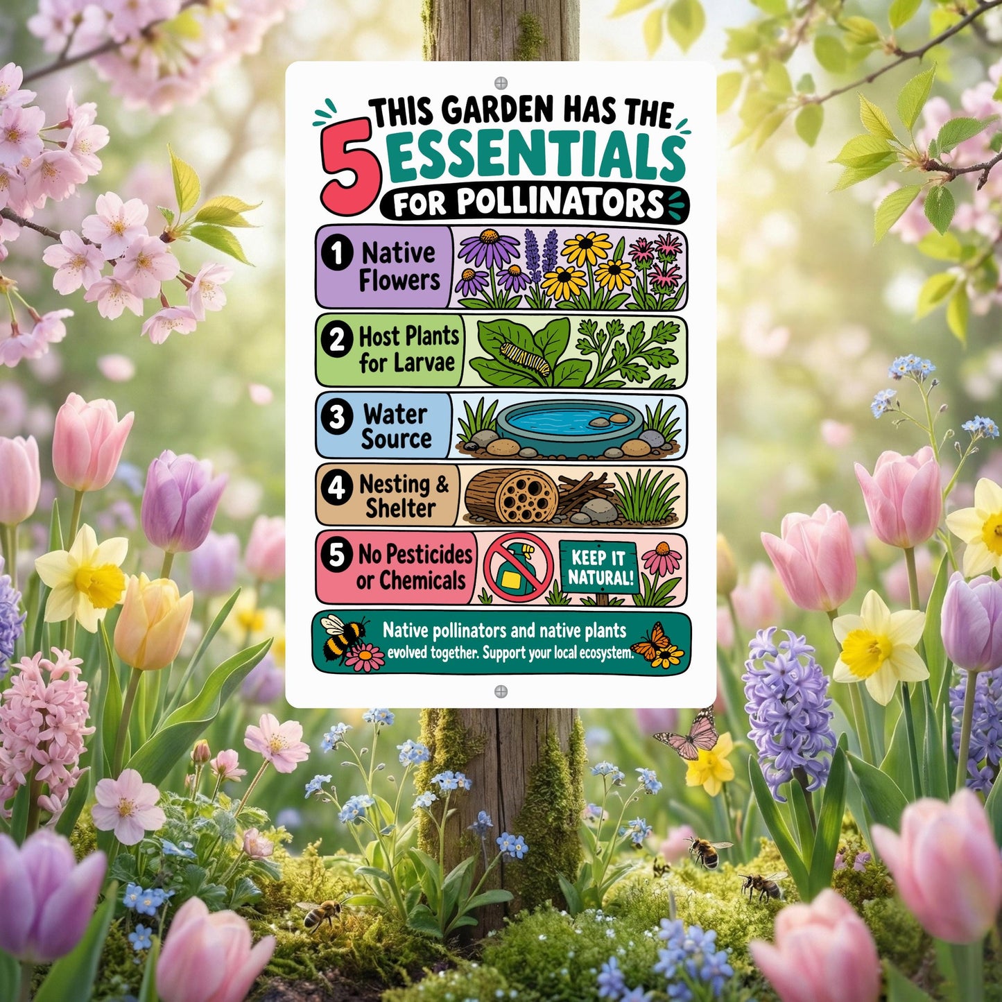 5 Essentials for Pollinators Metal Sign