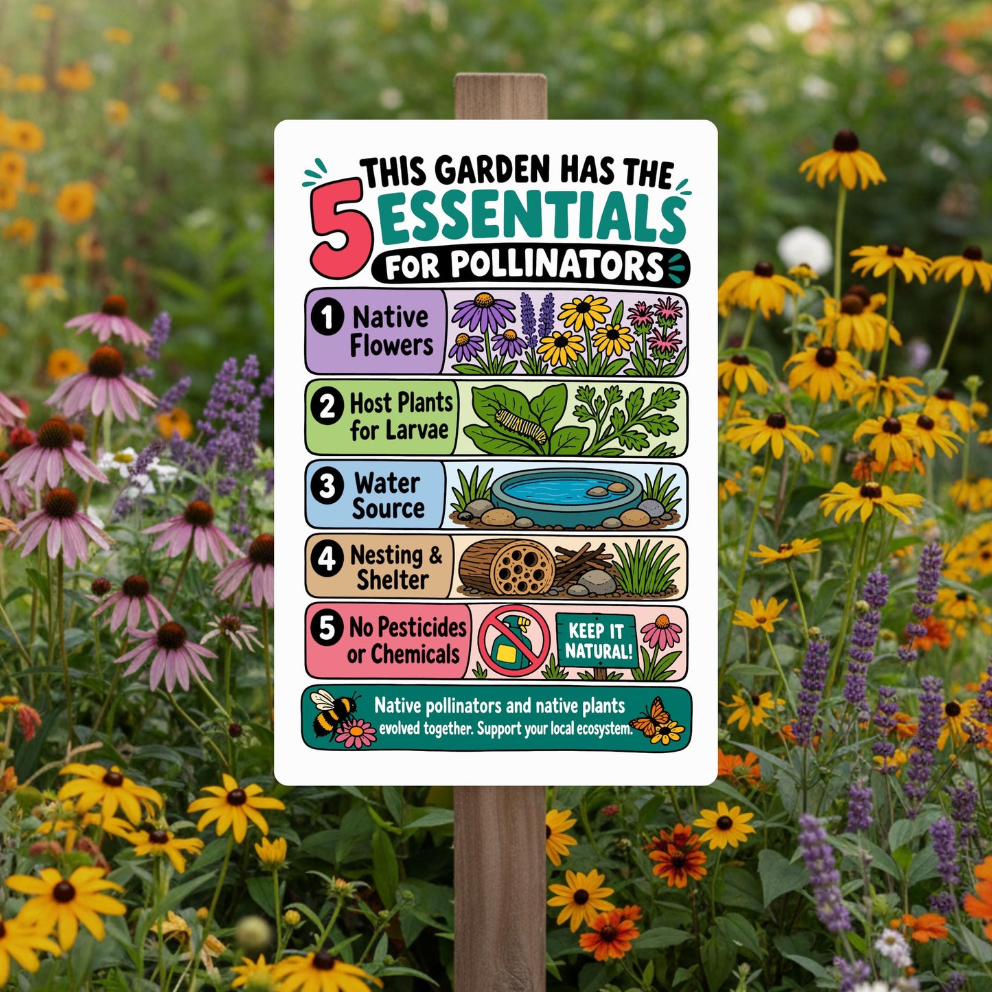 5 Essentials for Pollinators Metal Sign
