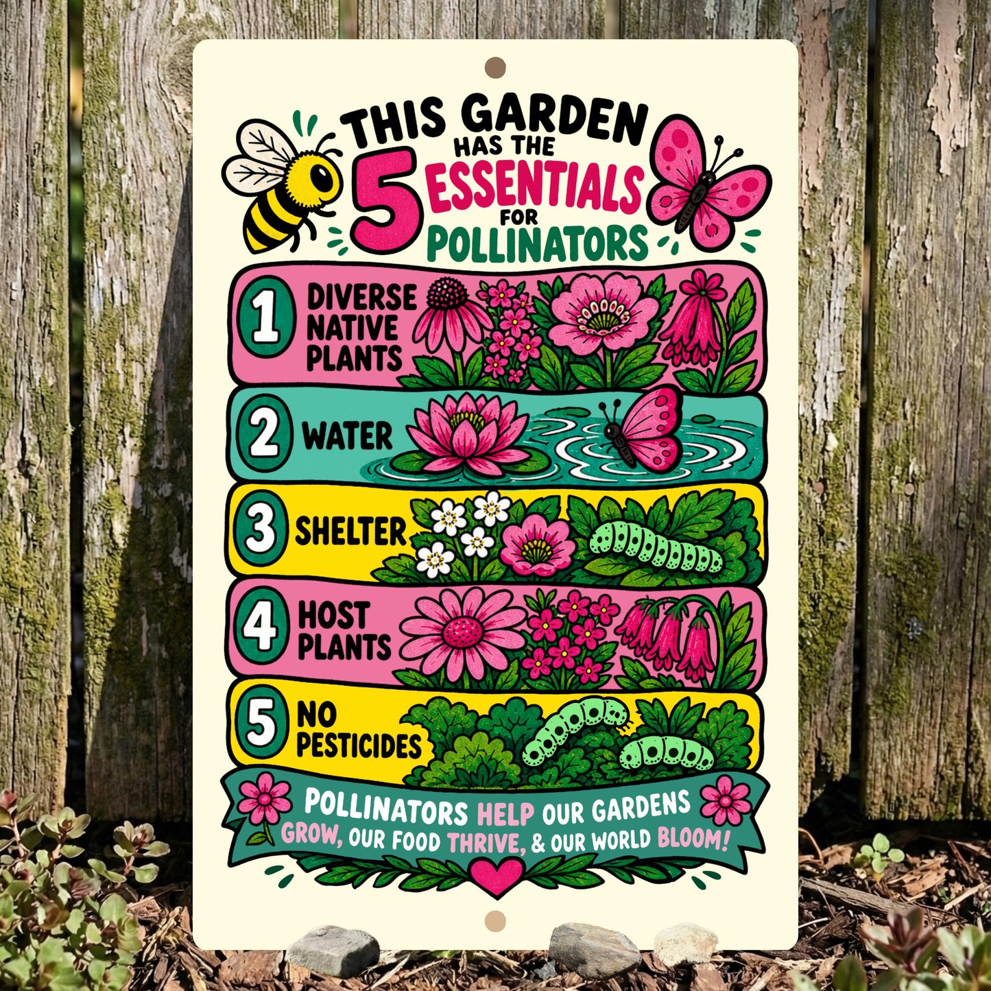 5 Essentials for Pollinators Metal Sign