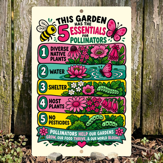 5 Essentials for Pollinators Metal Sign