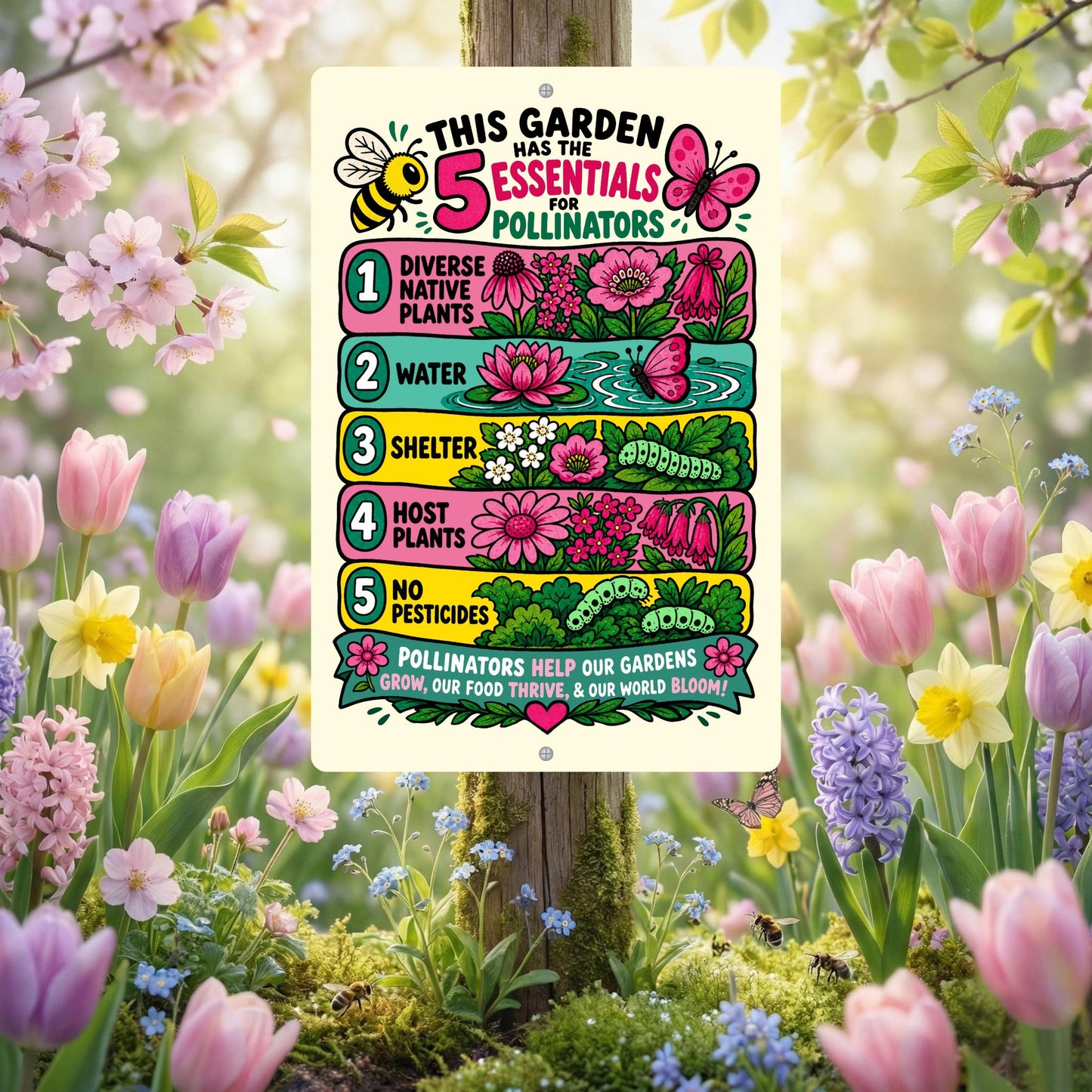5 Essentials for Pollinators Metal Sign