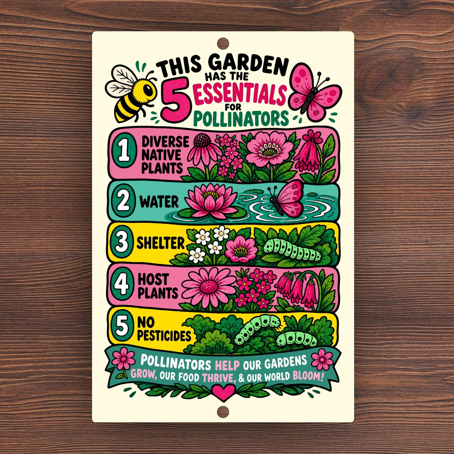 5 Essentials for Pollinators Metal Sign