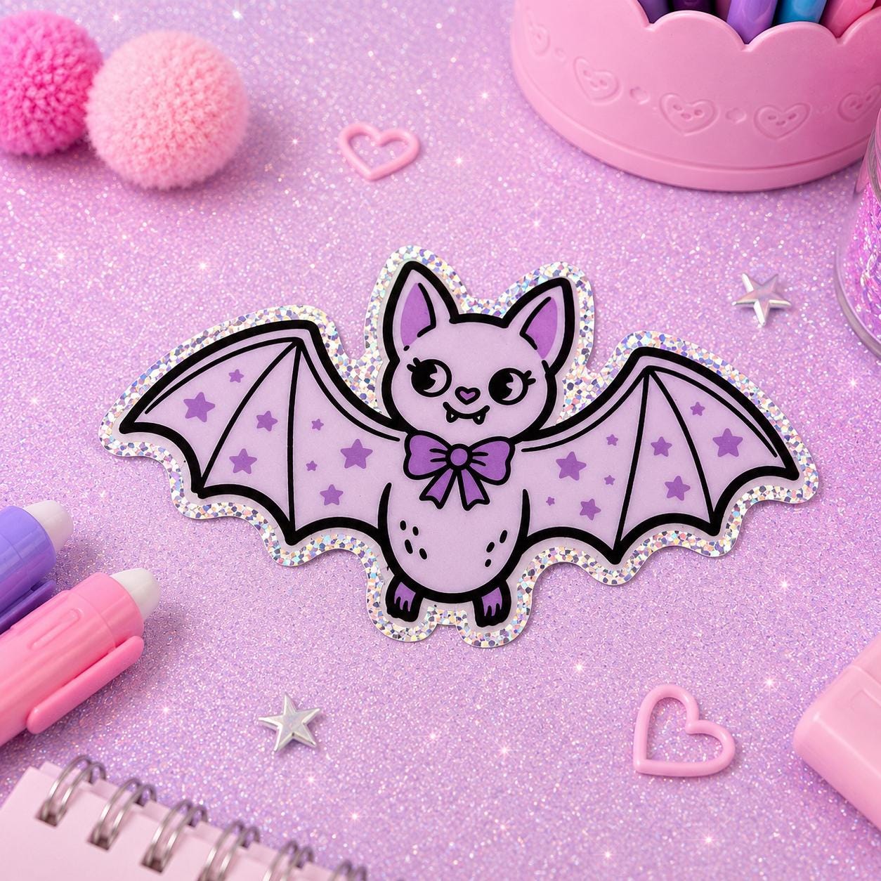 Pastel Bat Sticker, Glitter Waterproof Sticker, Whimsigoth Gift for Nature Lovers