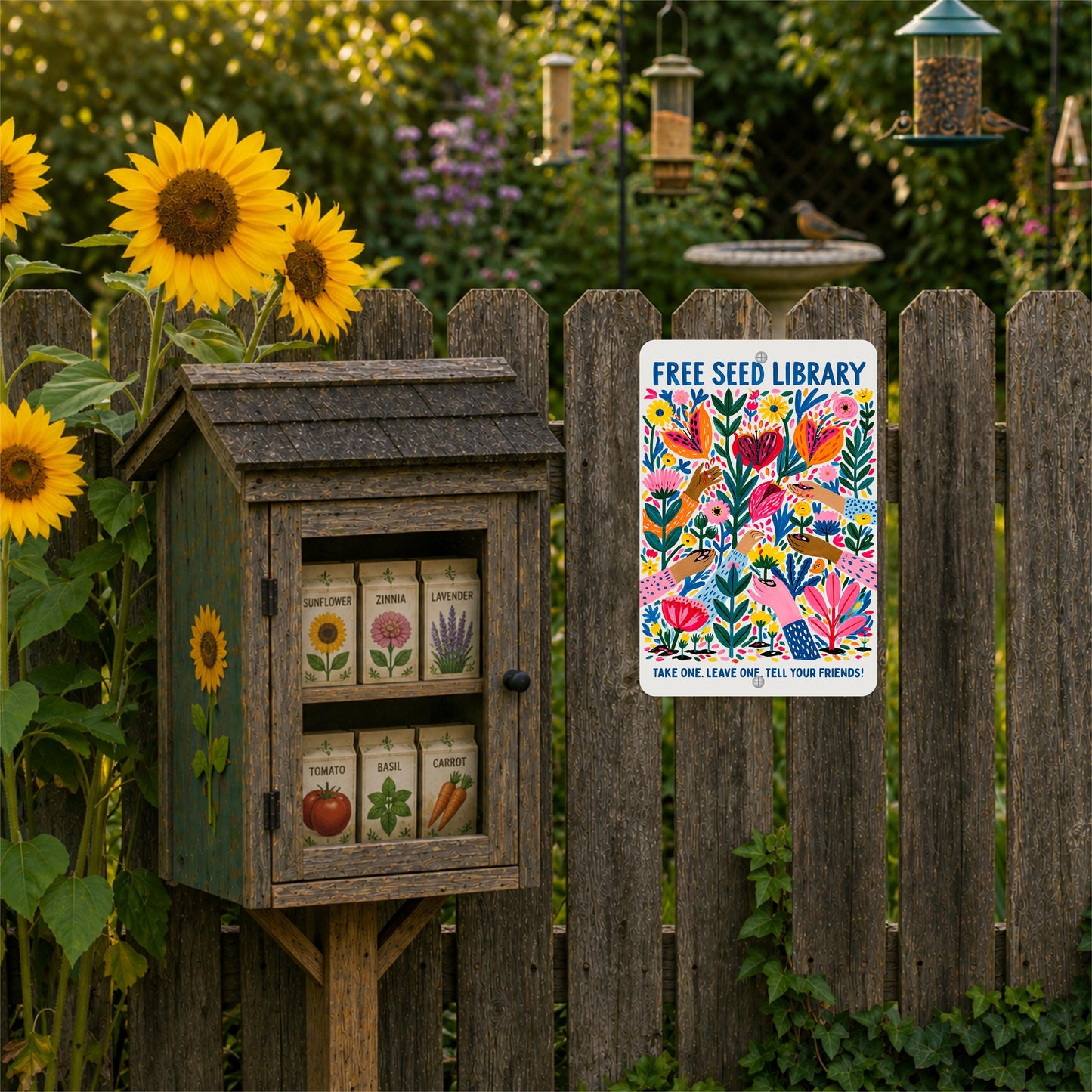 Free Seed Library Metal Sign - Outdoor Rated Garden Decor - Gift for Gardener