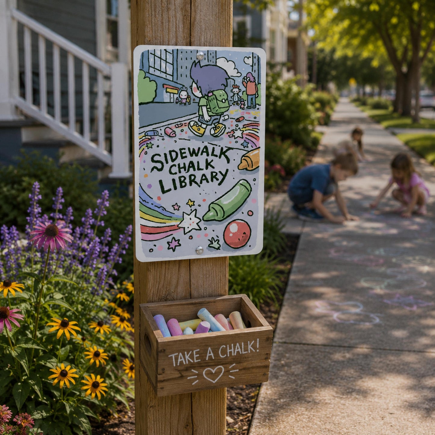 Sidewalk Chalk Free Library Sign