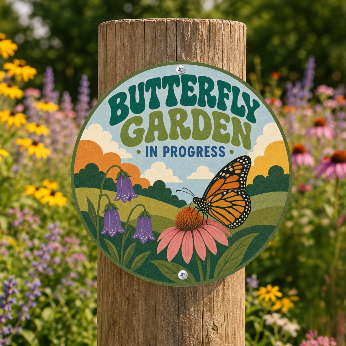 Pollinator Garden Round Metal Sign