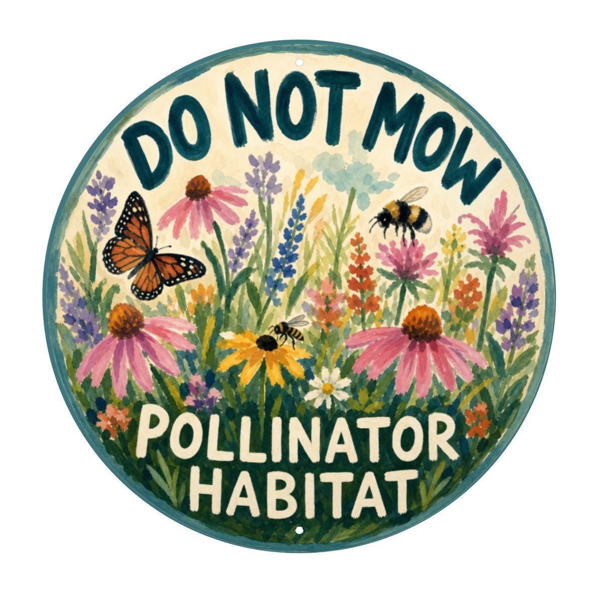 Do Not Mow Round Sign - Outdoor Rated Metal Yard Decor - Gift for Gardener