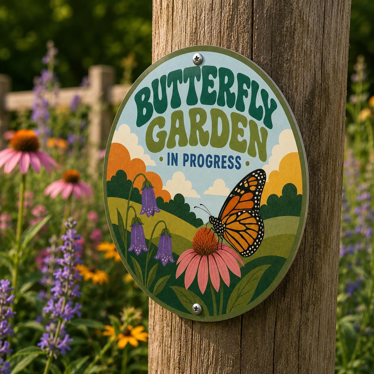 Pollinator Garden Round Metal Sign