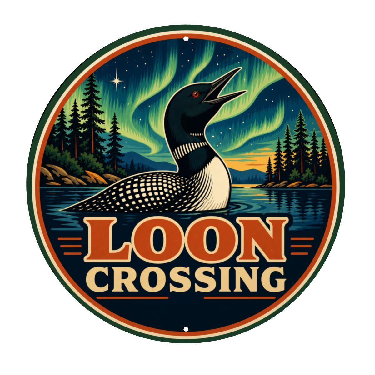 Loon Crossing Metal Sign