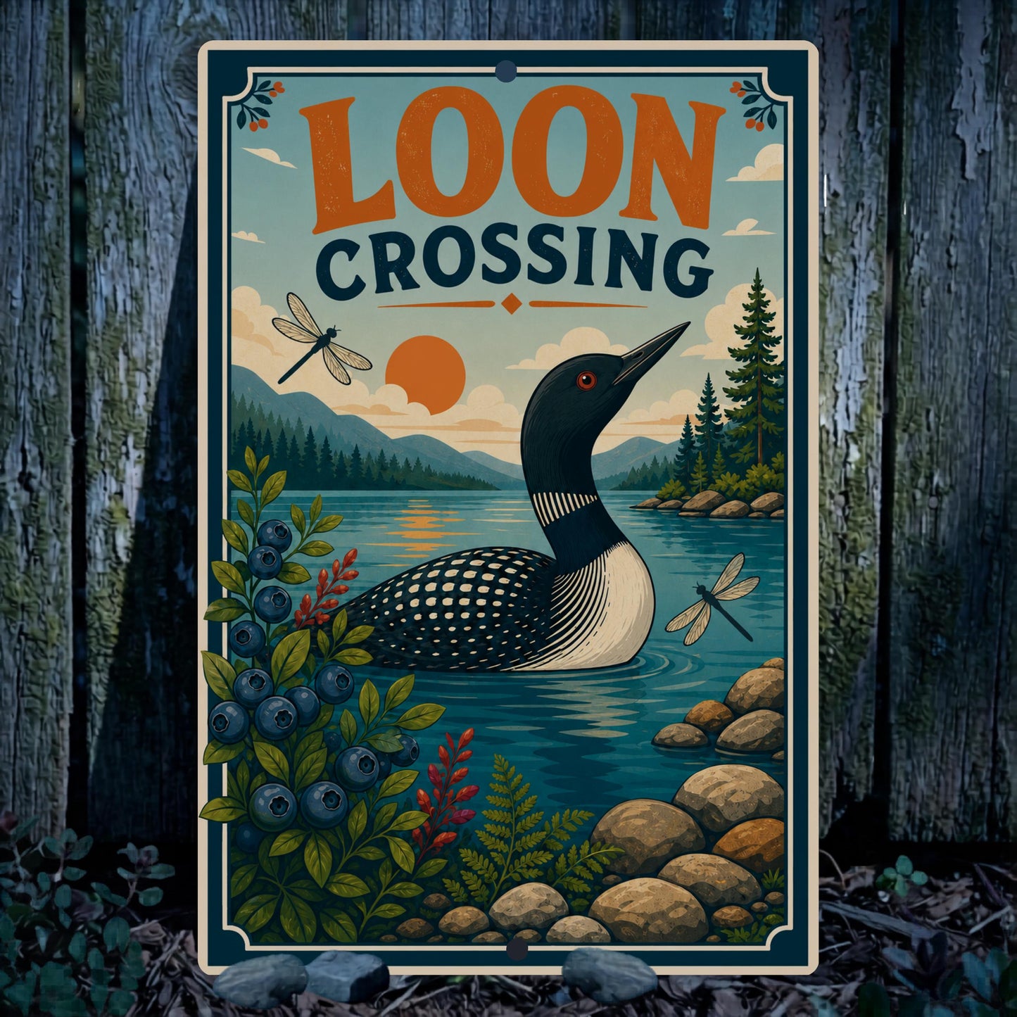 Loon Crossing Metal Sign
