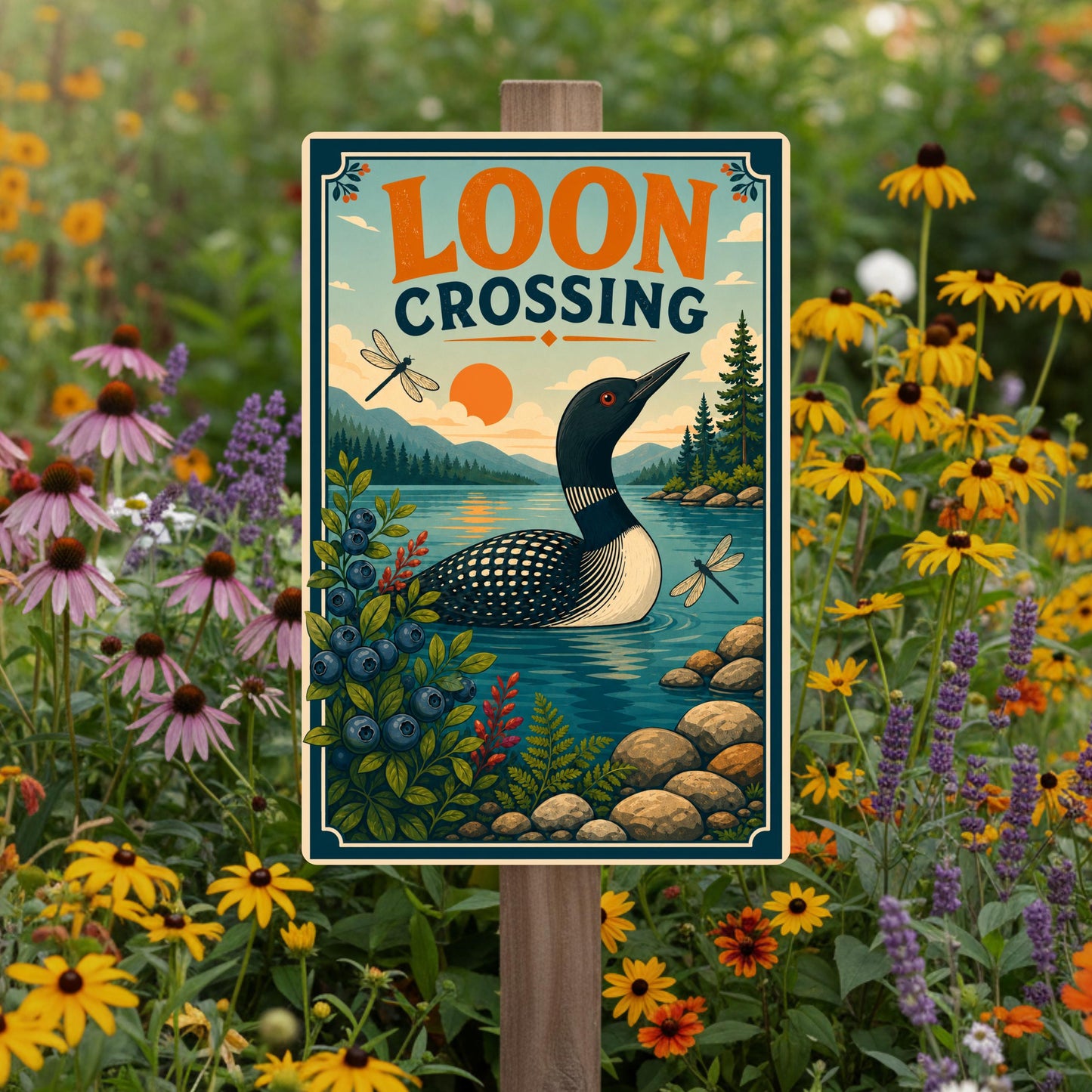 Loon Crossing Metal Sign