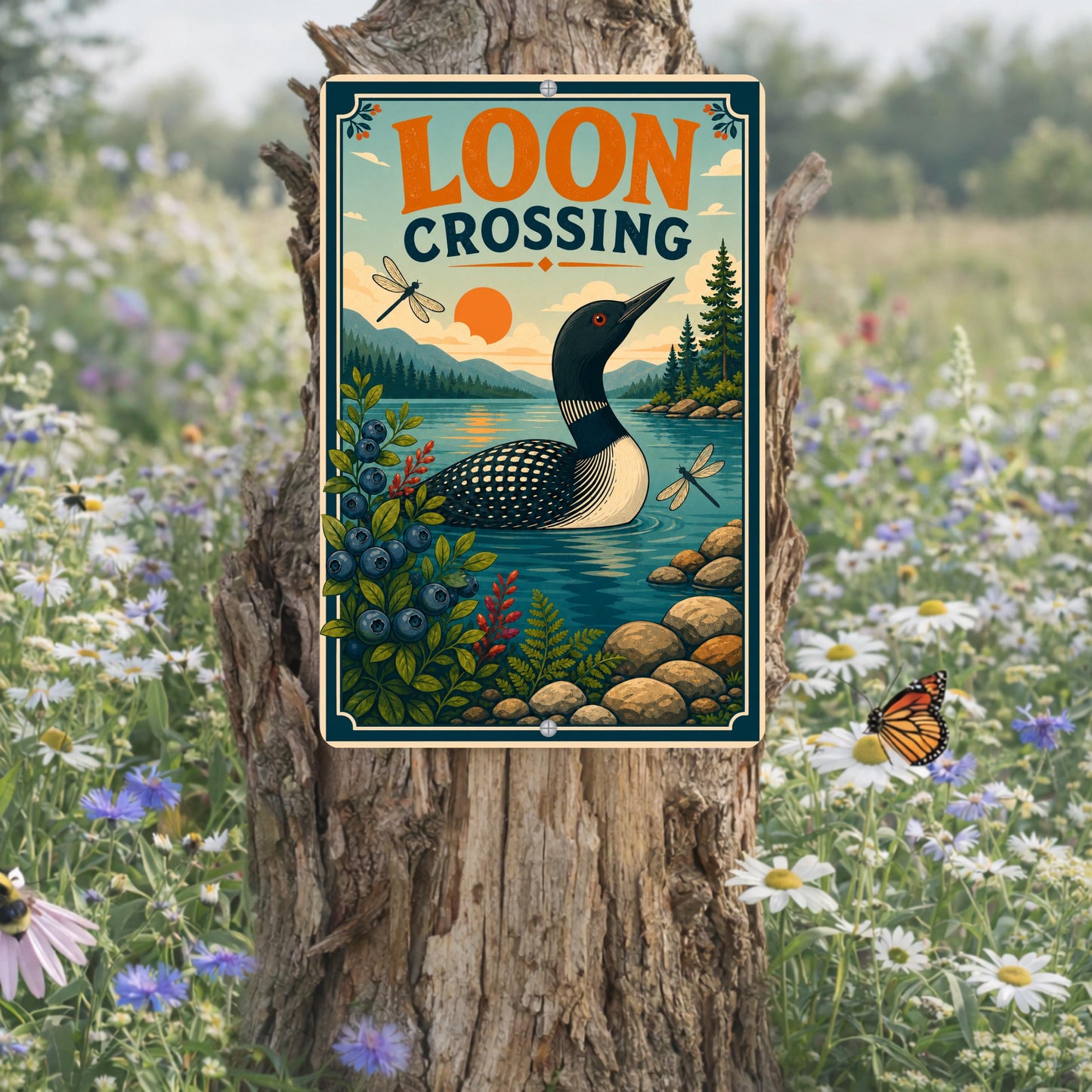 Loon Crossing Metal Sign