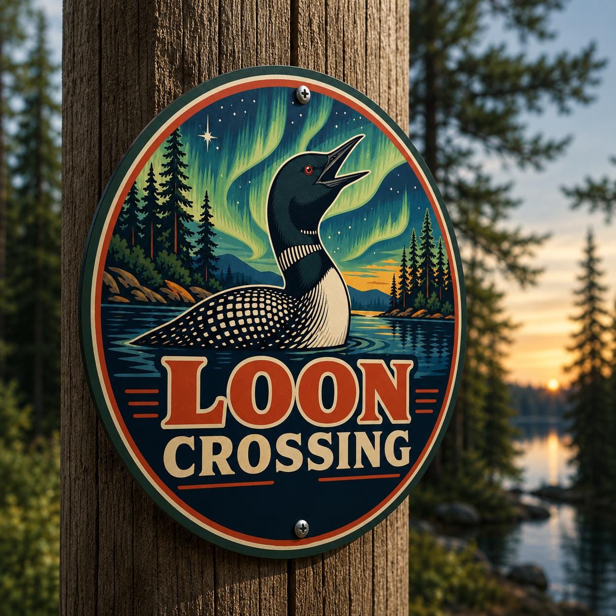 Loon Crossing Metal Sign