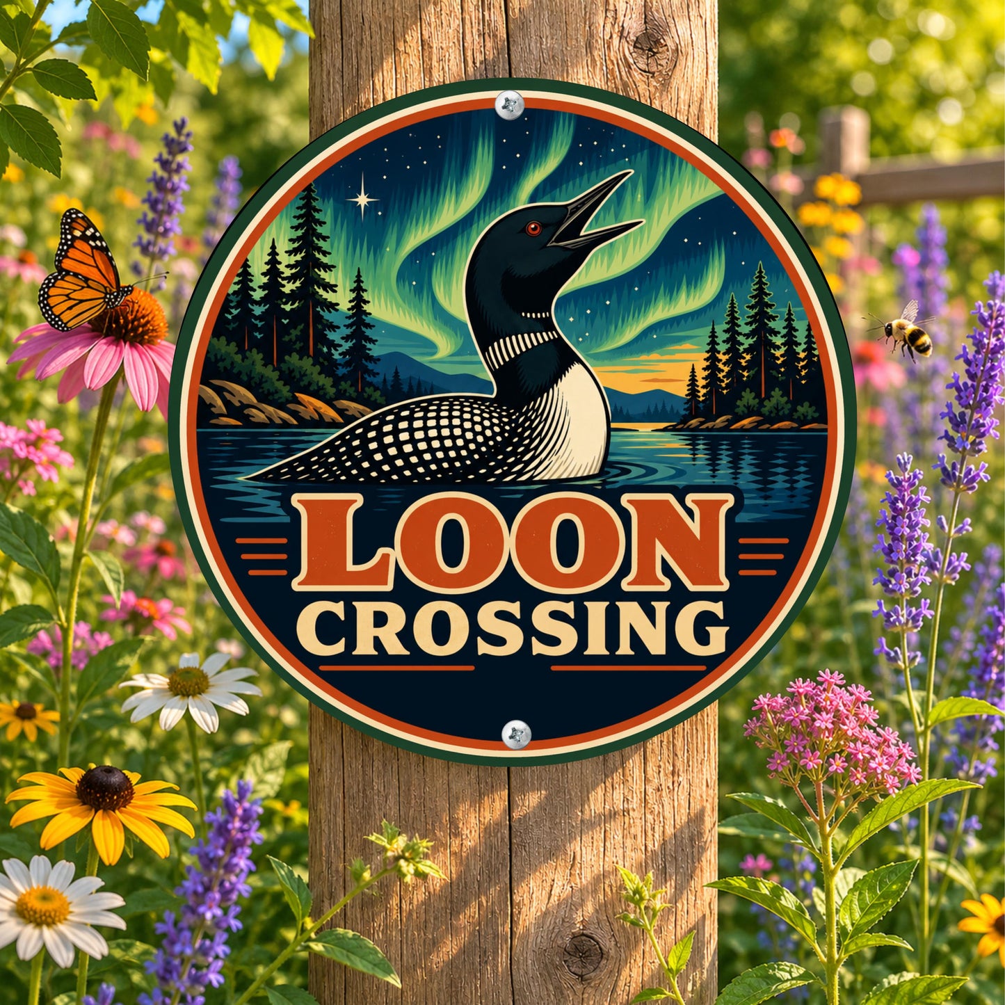 Loon Crossing Metal Sign