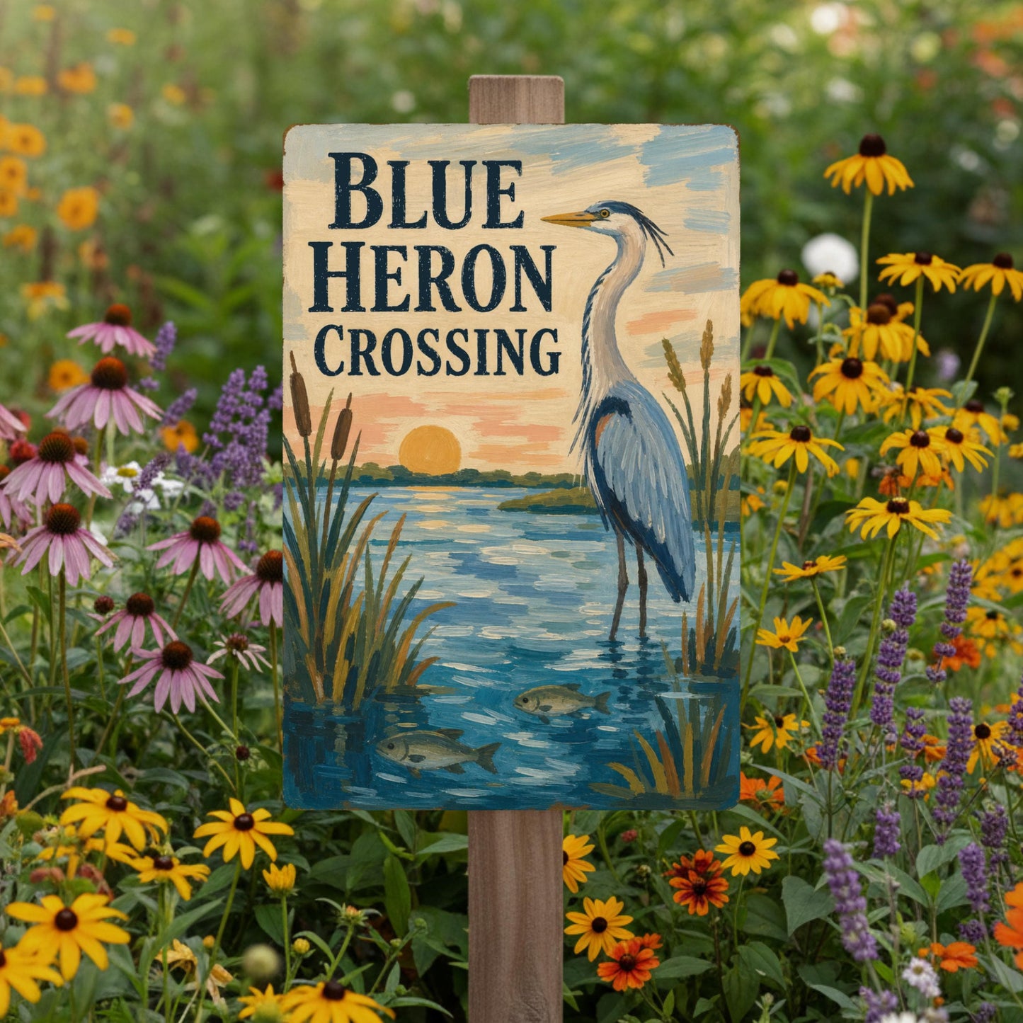 Blue Heron Crossing Metal Sign