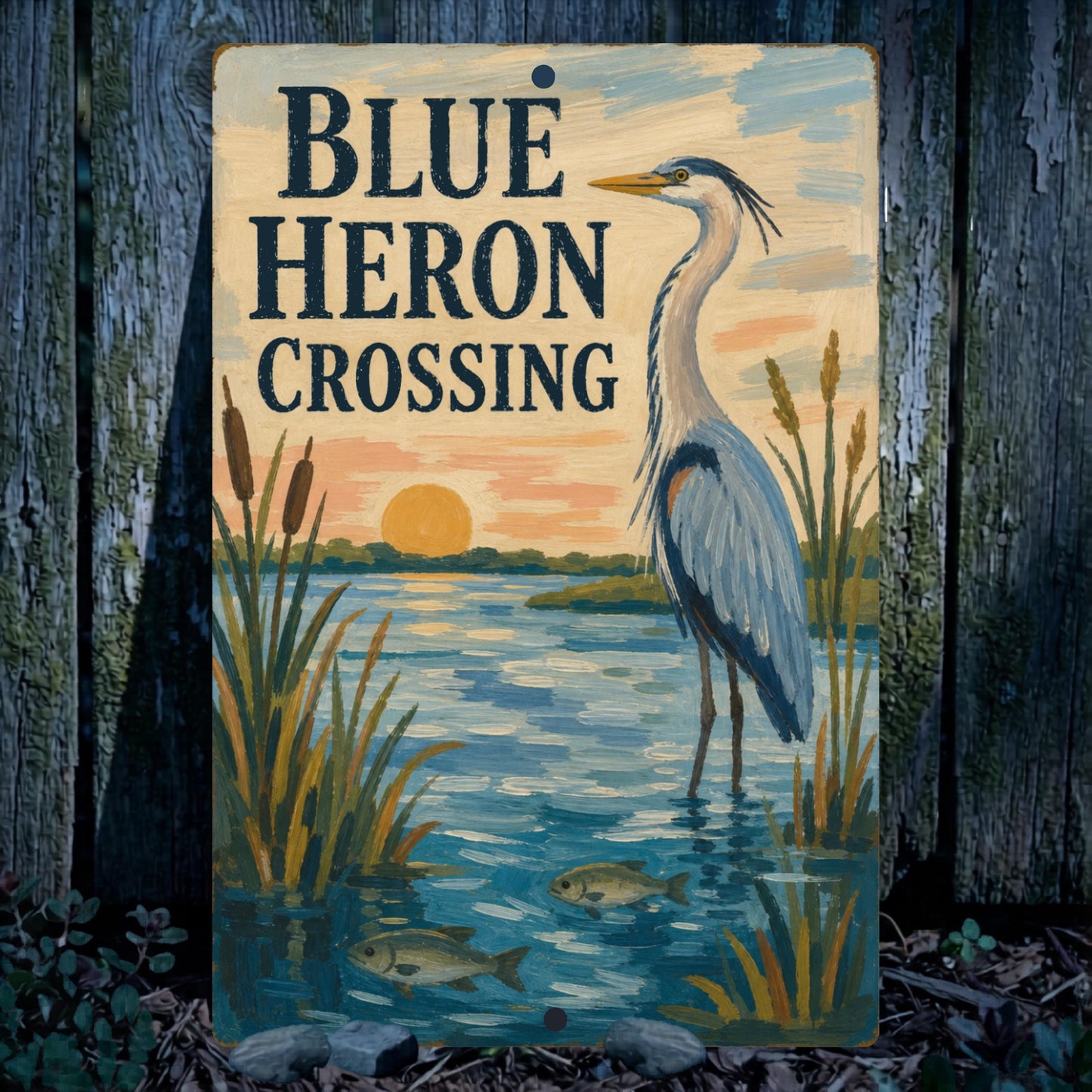 Blue Heron Crossing Metal Sign