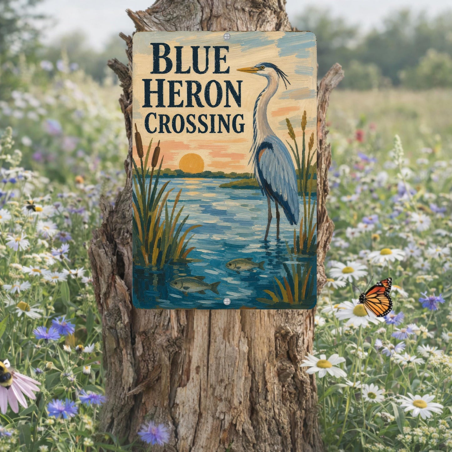 Blue Heron Crossing Metal Sign