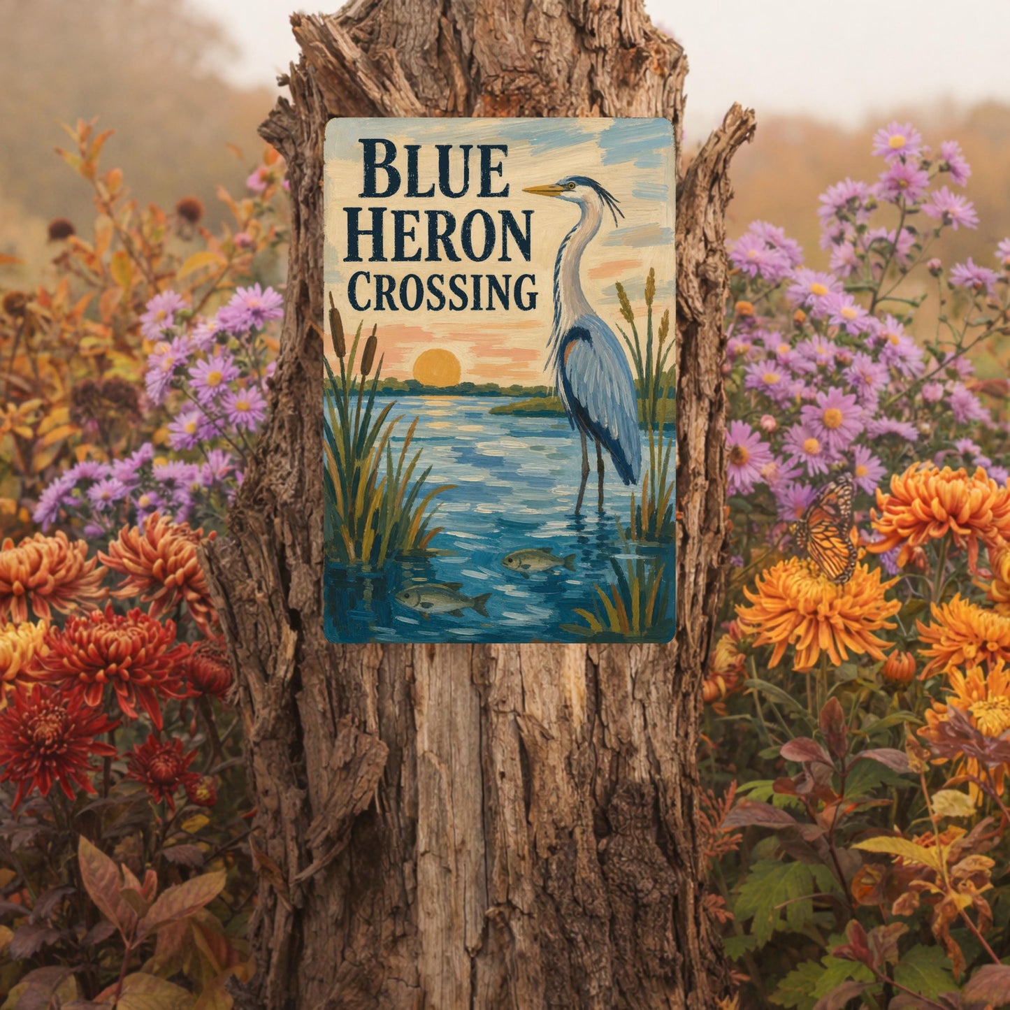 Blue Heron Crossing Metal Sign