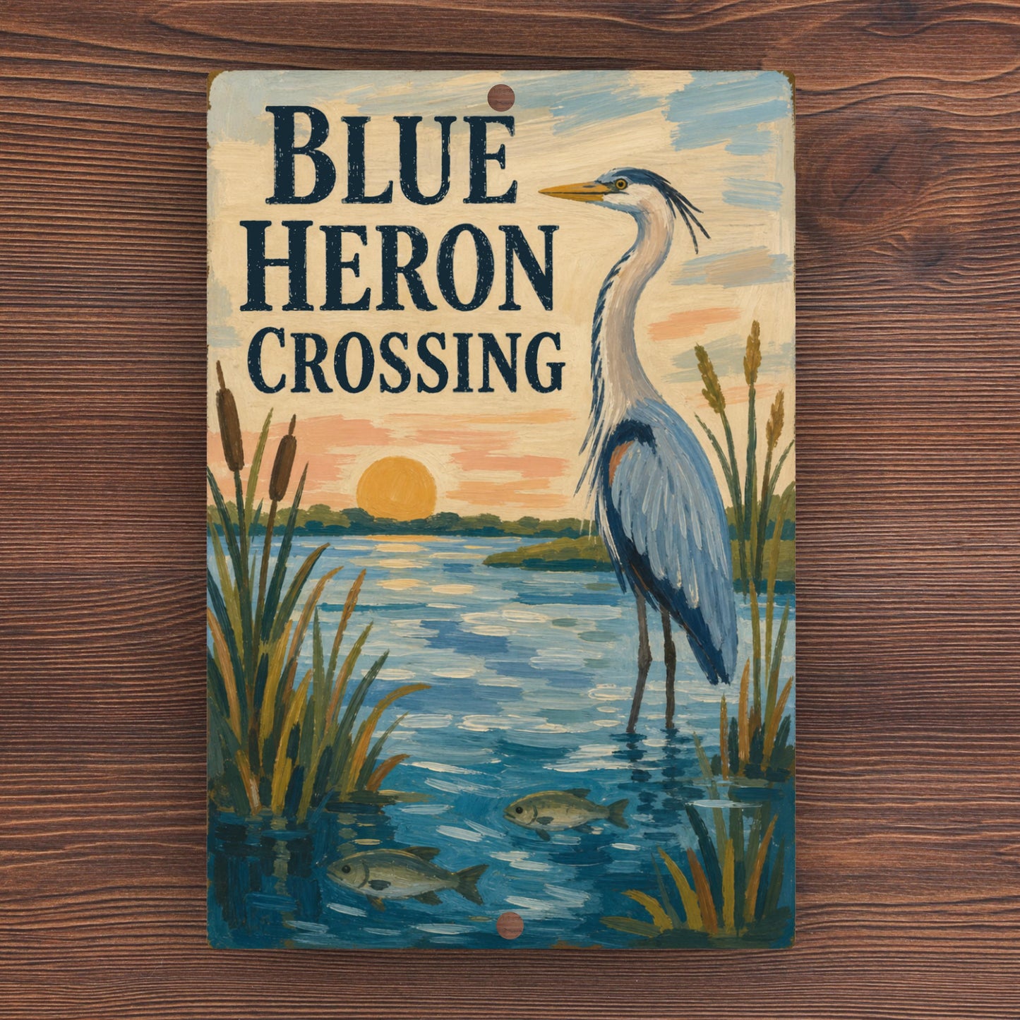 Blue Heron Crossing Metal Sign