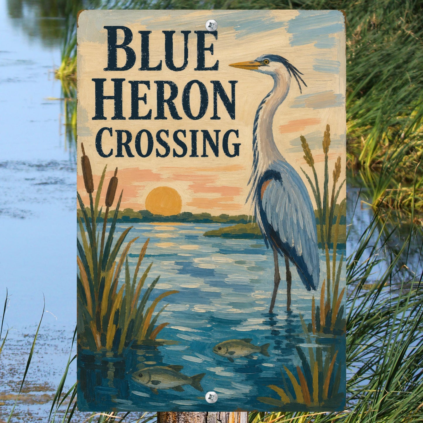 Blue Heron Crossing Metal Sign