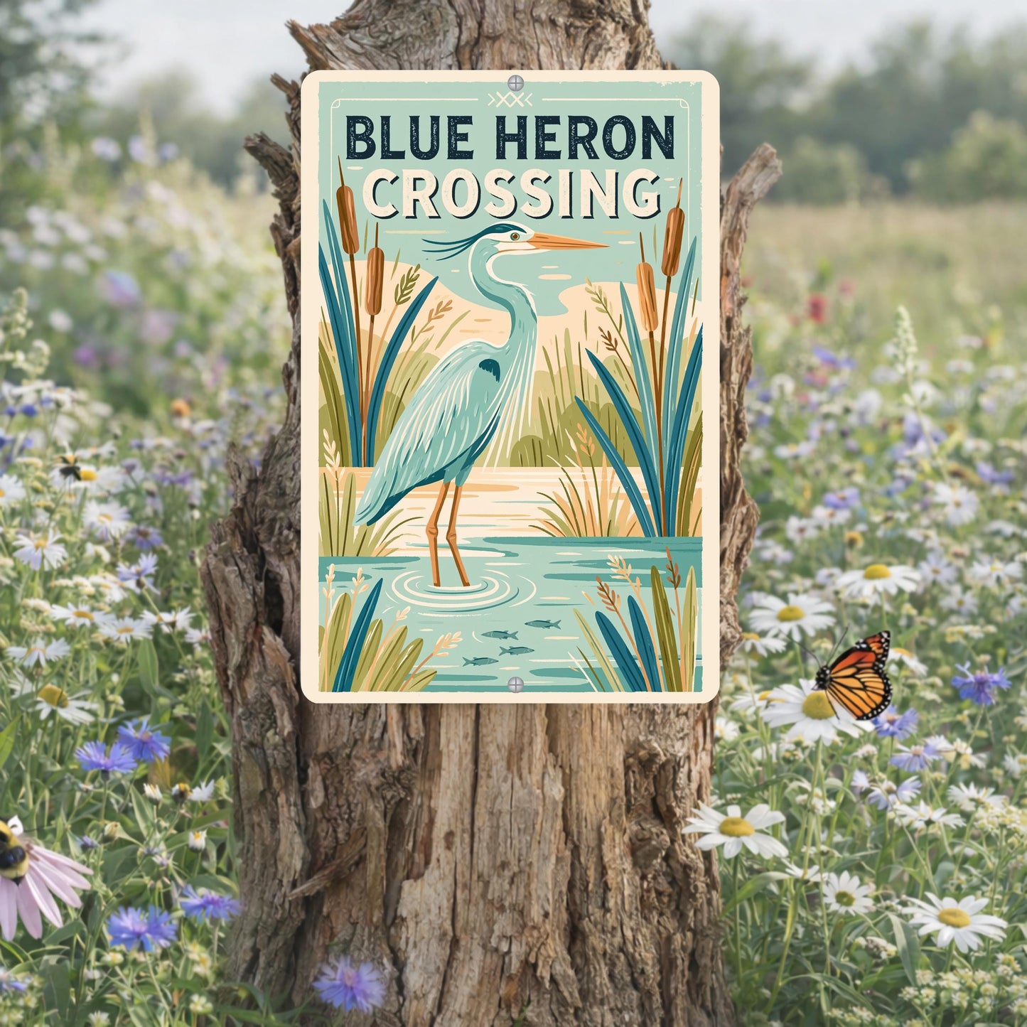 Blue Heron Crossing Metal Sign