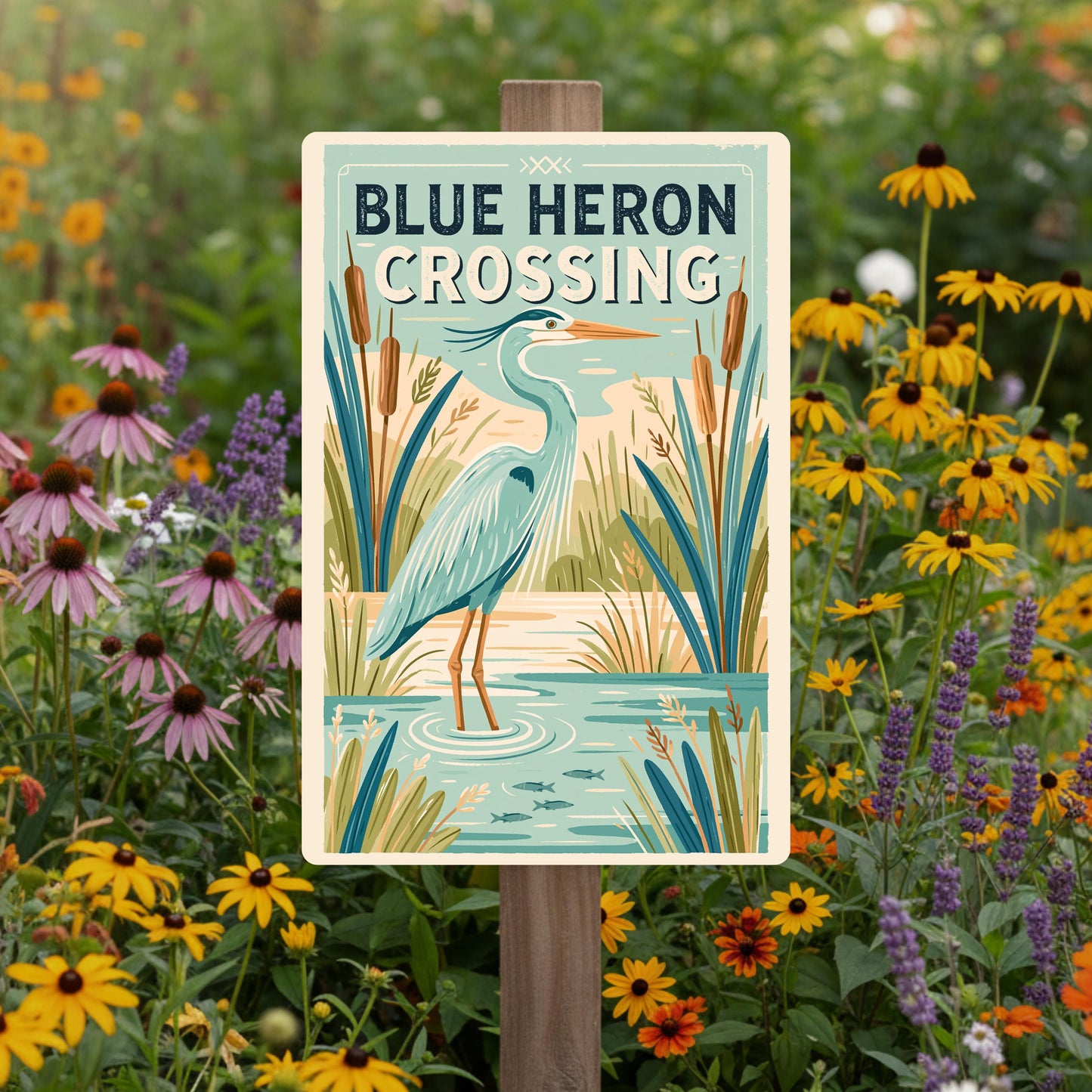 Blue Heron Crossing Metal Sign