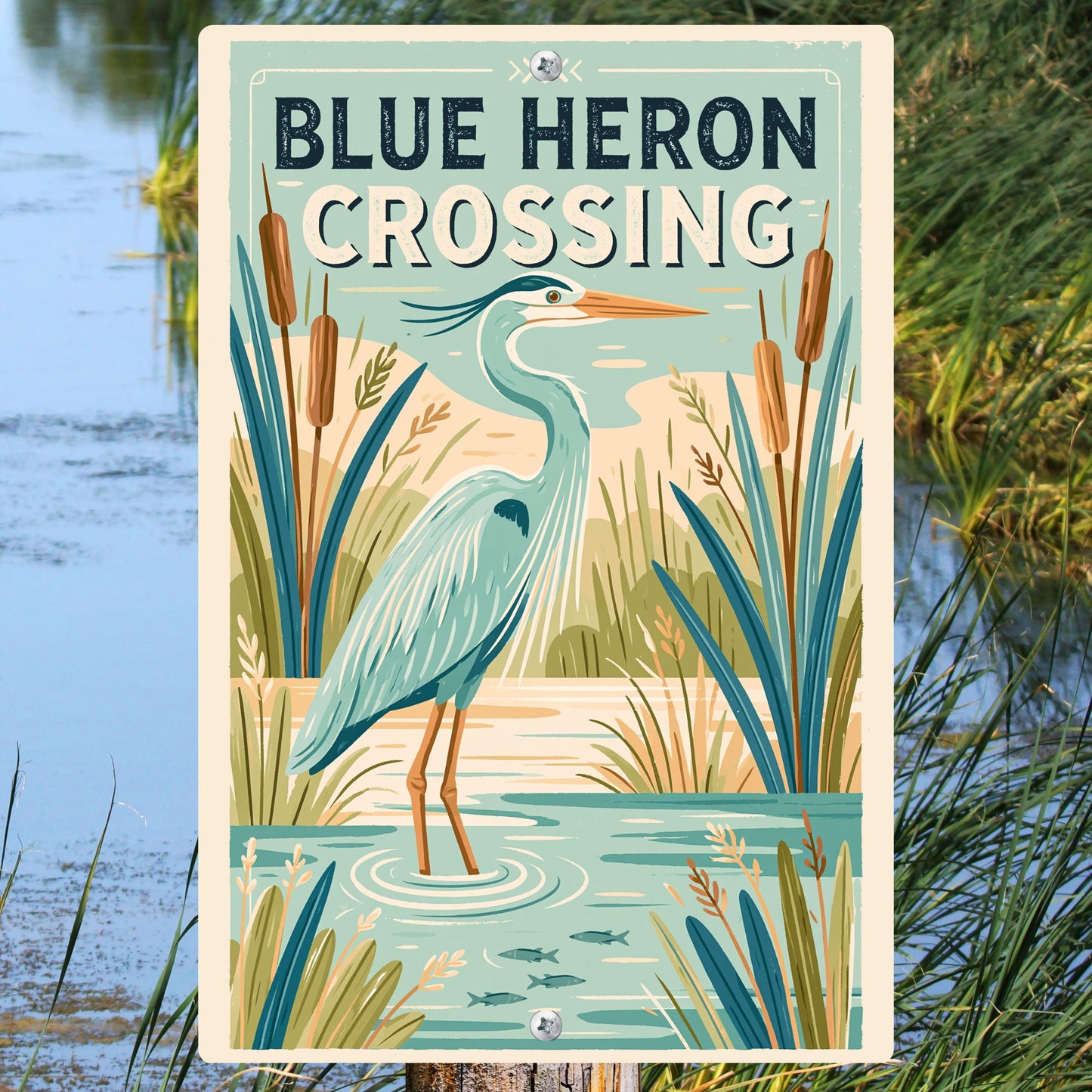 Blue Heron Crossing Metal Sign
