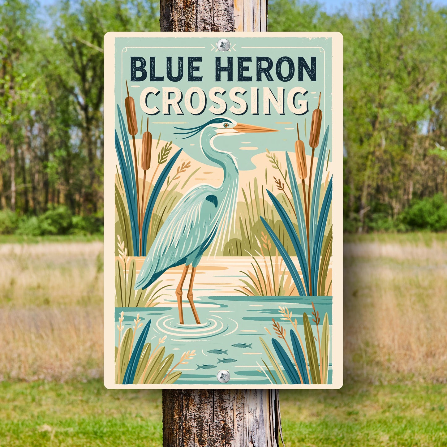 Blue Heron Crossing Metal Sign